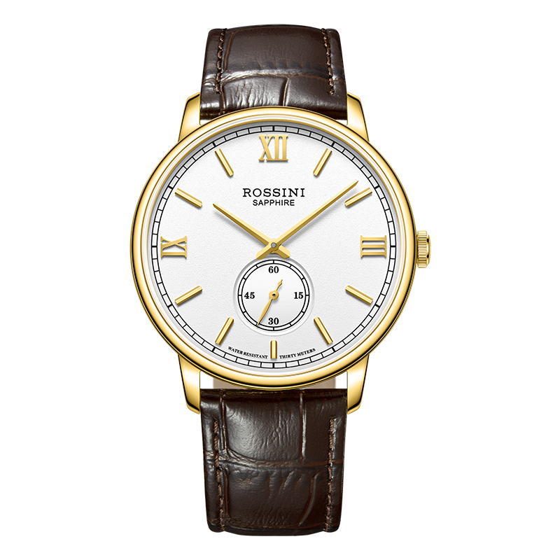 罗西尼(ROSSINI) 石英手表情侣款棕色皮带男表50185G01C（单位1块） 金色