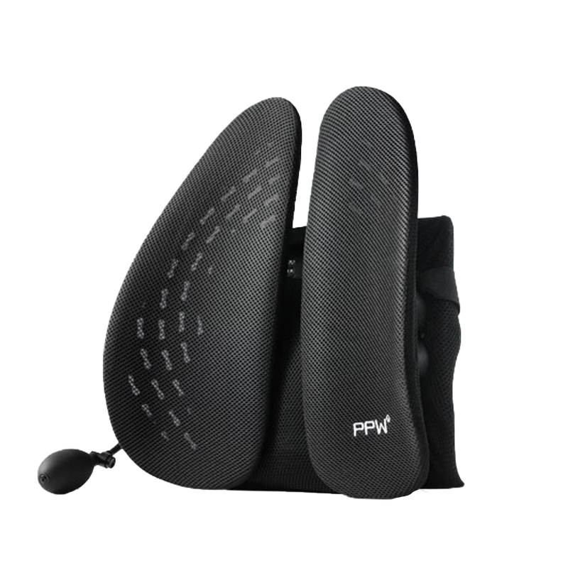PPW 人体工学腰垫汽车腰靠办公室靠垫减压车座腰枕座椅椅子四季通用 弹簧支撑-气囊调节款黑色单位：个 黑色