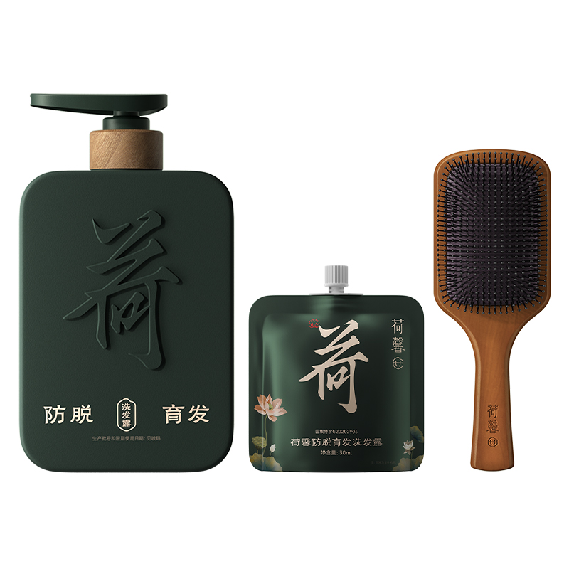 荷馨洗发水350ml防脱育发洗发露 +洗发露30ml+梳子（单位：套） 军绿色
