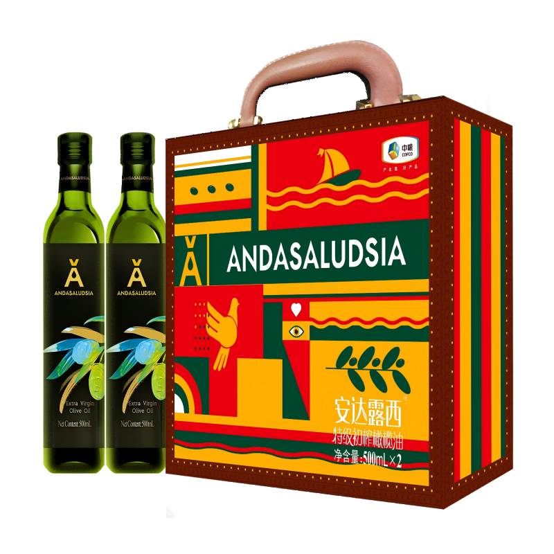 中粮安达露西特级初榨橄榄油礼盒500ml*2(1升）（单位：盒） 枫叶色