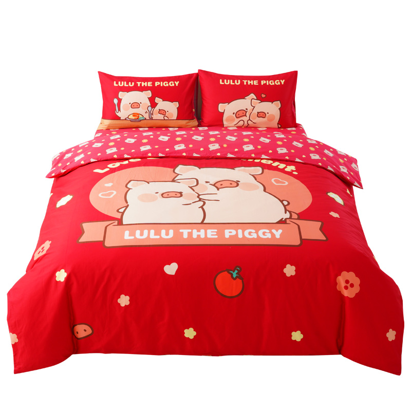 卡撒天娇（CASABLANCA）【LuLu猪IP联名】1.5m床笠款纯棉四件套（单位/套） 红色 152&times;200/203&times;228cm