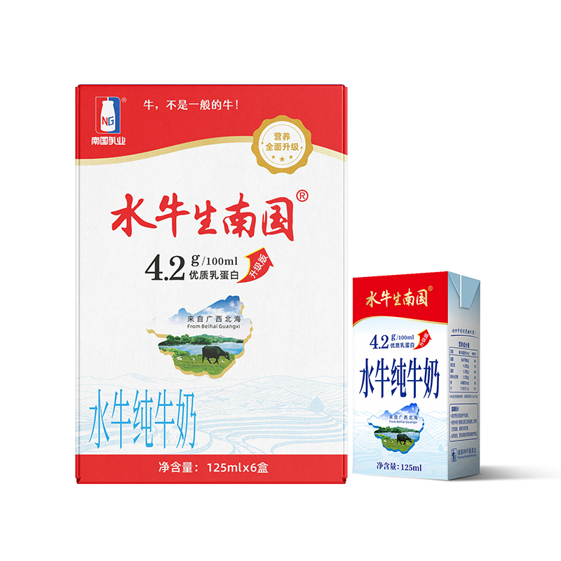 南国乳业水牛4.2水牛纯牛奶125ml*6/提 枫叶色