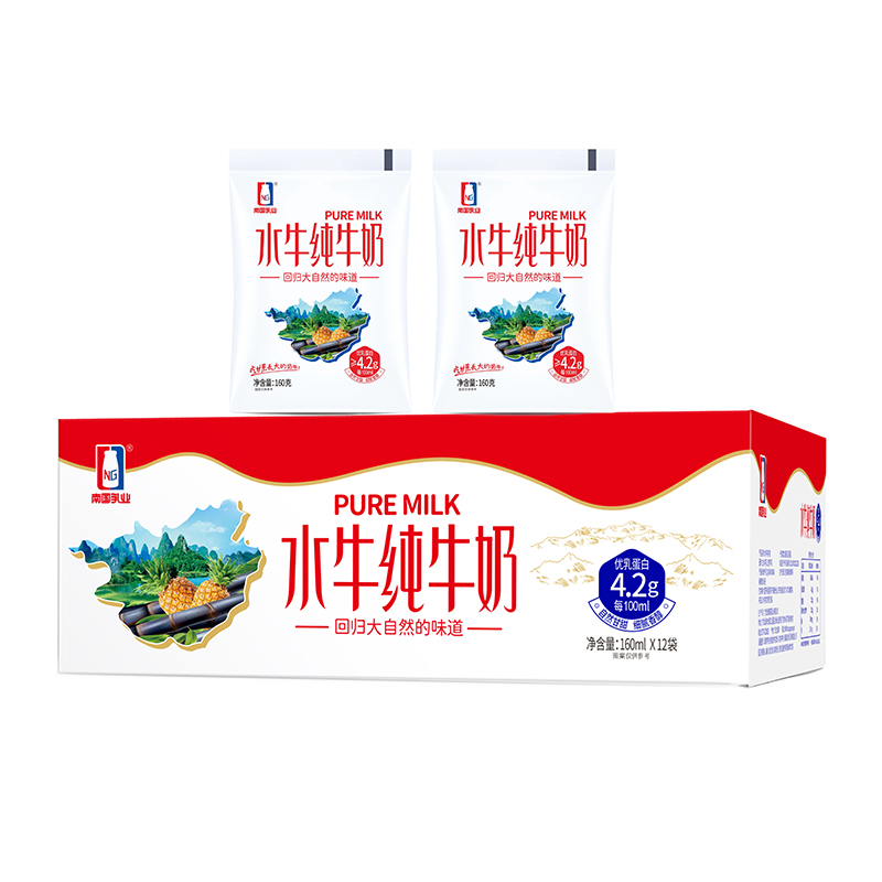 南国乳业水牛纯牛奶160ml*12/提 红色