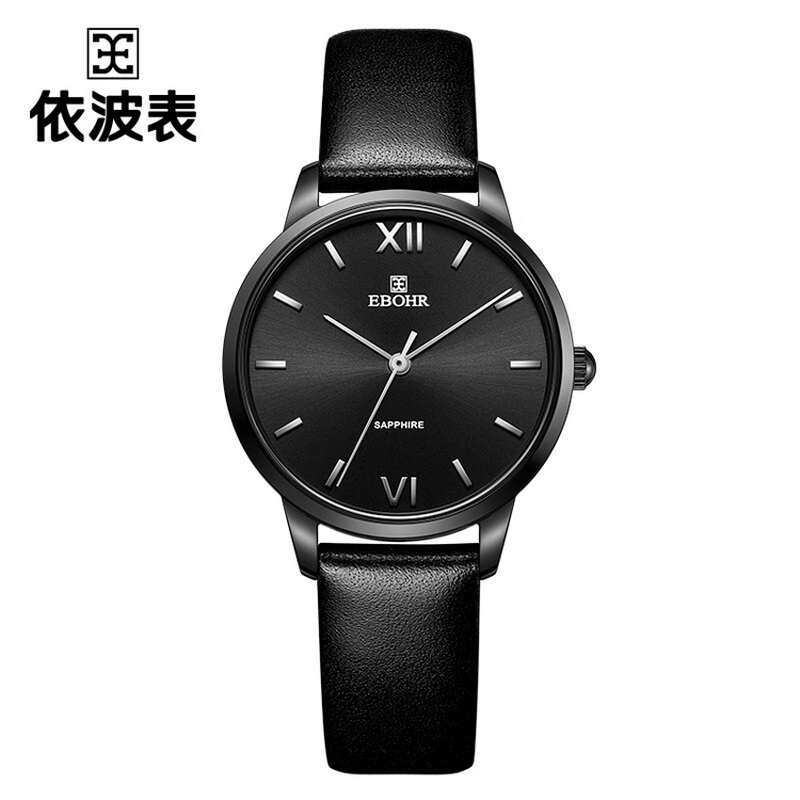依波(EBOHR) 大师系列 石英手表舒适皮带简约情侣款 酷黑女表19058249（单位1块） 黑色