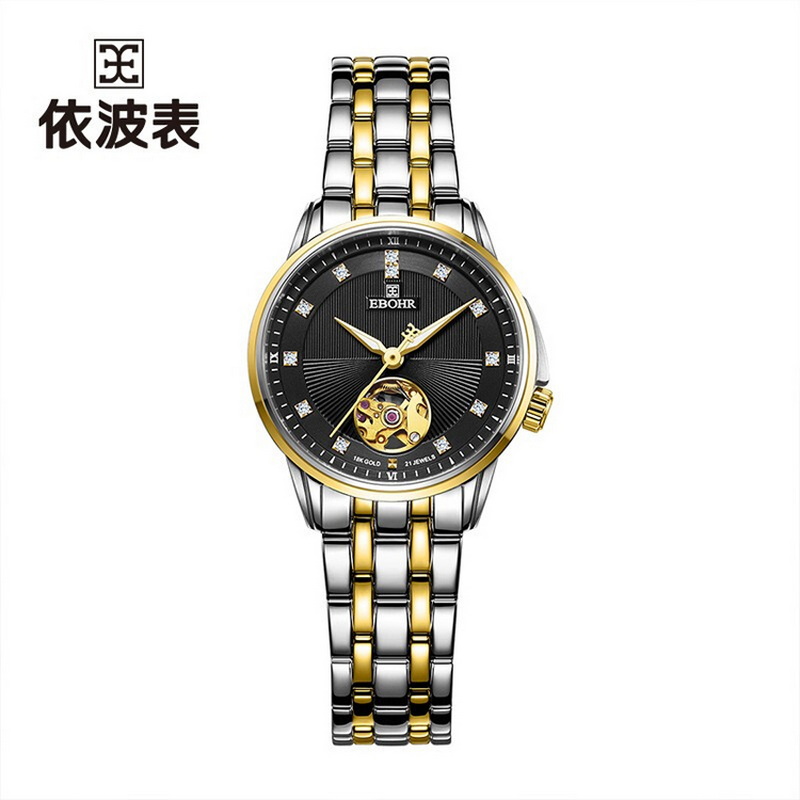 依波(EBOHR) 大师经典 18K金机械手表黑金祥瑞情侣对表 黑盘女表19334226(单位1块） 黑色