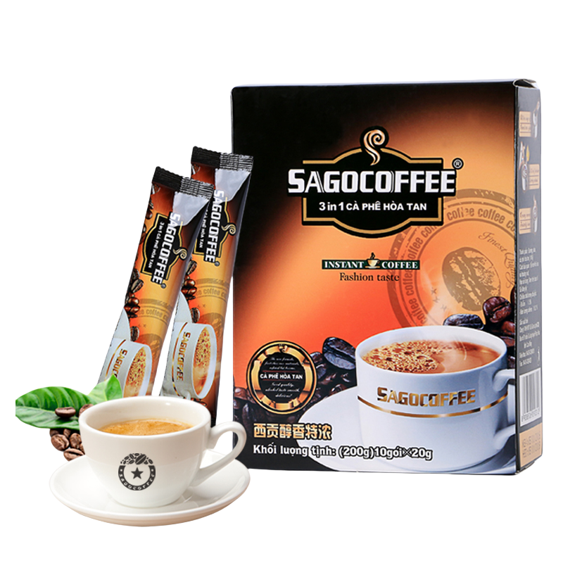 西贡（SAGOCOFFEE）醇香特浓三合一速溶咖啡 200g*2盒 拿铁色