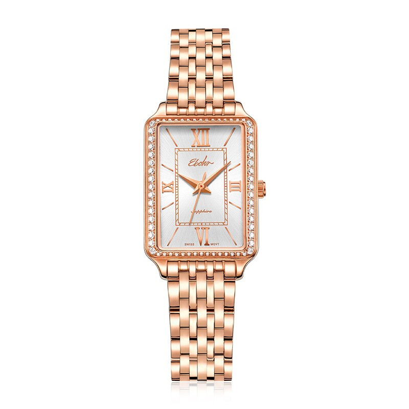 依波(EBOHR) 卡纳系列 石英手表知性优雅复古白盘钢带女表22013426[赠皮带]（单位1块） 白色