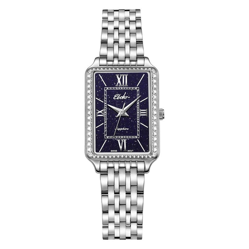 依波(EBOHR) 卡纳系列 石英手表知性优雅复古蓝盘钢带女表22011326[赠皮带]（单位1块） 蓝色