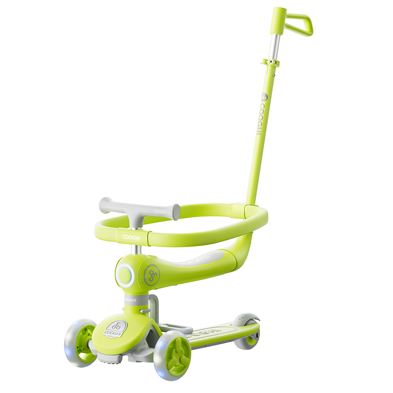 酷骑（COOGHI）小Q儿童滑板车1到3岁可骑可滑二合一宝宝车学步车小Q车Q2-Q4-Q6-Q8/辆 小Q车四合一Q4 发光款（酷骑绿）