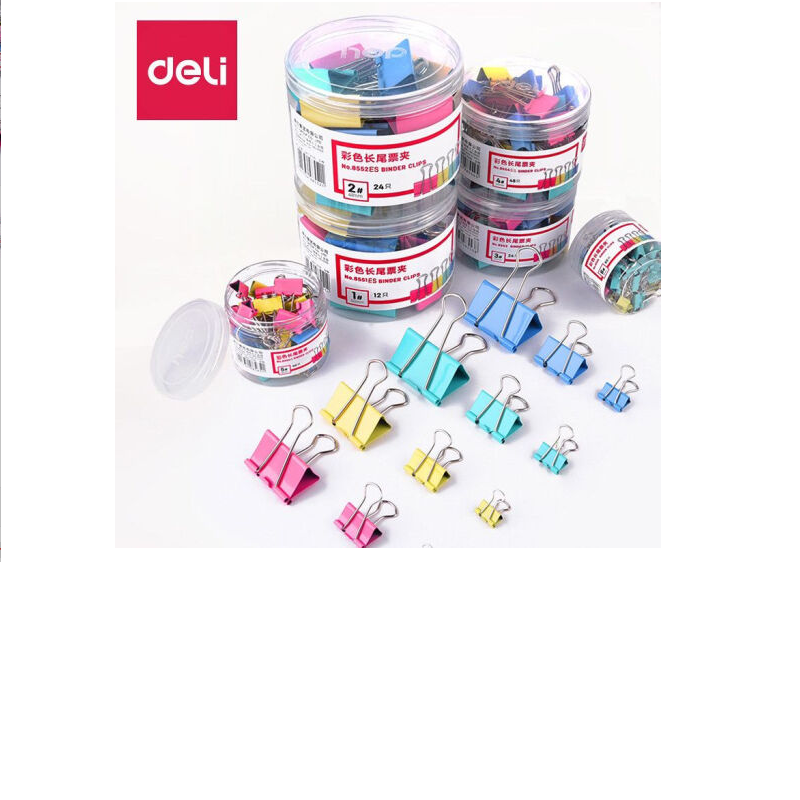 得力8551ES彩色长尾票夹筒装(混)(12只/筒) 混色