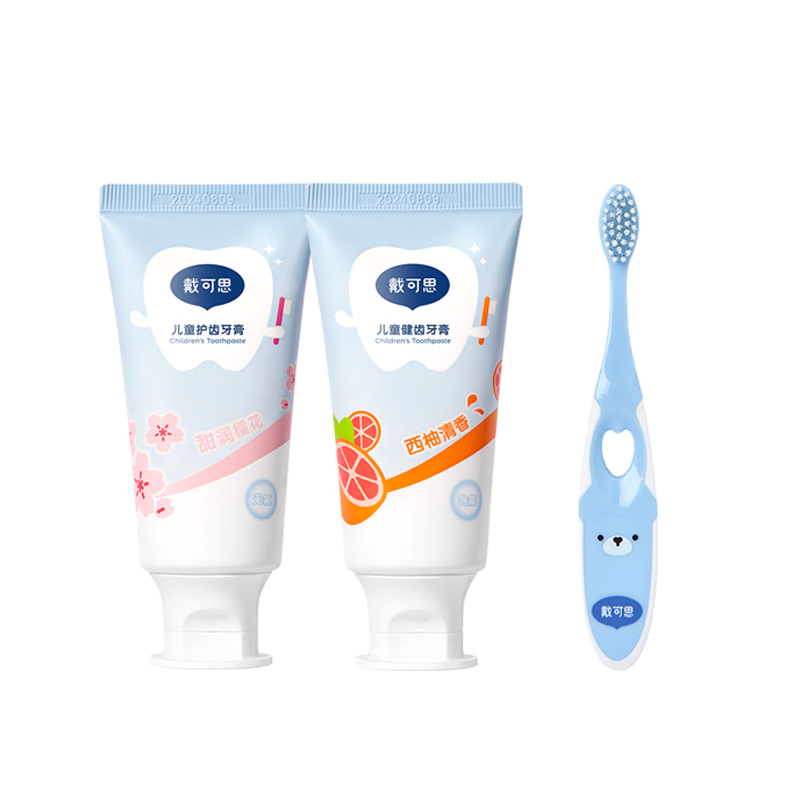 戴&middot;可&middot;思婴童分龄牙膏组套樱花味50g+西柚味50g含软毛牙刷1支  单位：支 蓝橙色