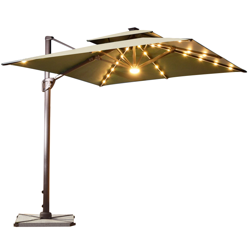 三极 Tri-polar TP7022 户外遮阳伞庭院花园伞 （单位：把） 卡其色led灯珠方形2.5米配大理石底座