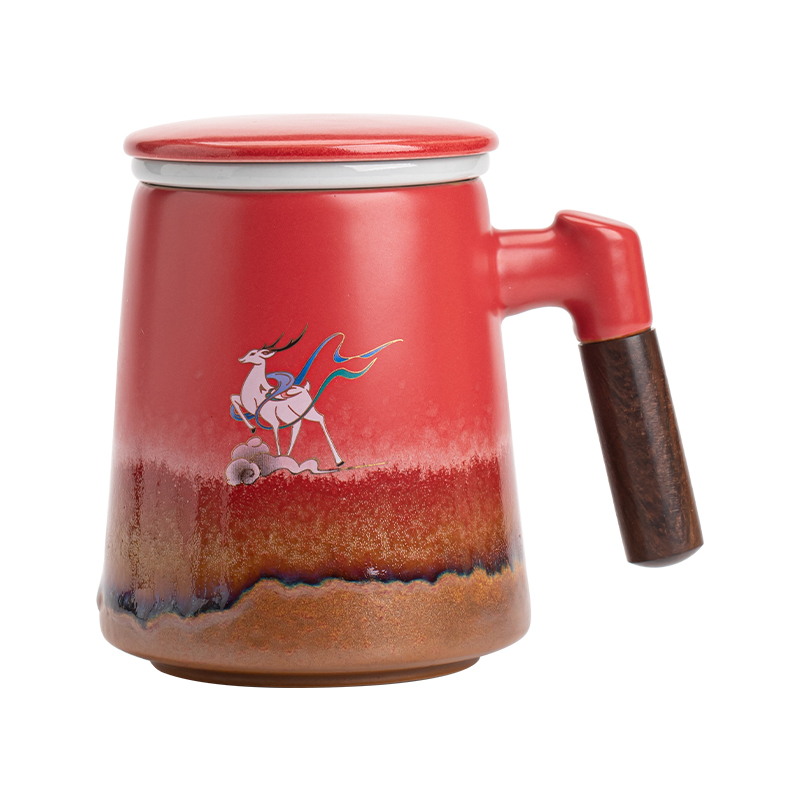 苏氏陶瓷（SUSHI CERAMICS）J1103办公杯故宫红九色麋鹿茶杯文创礼盒（单位：套）  