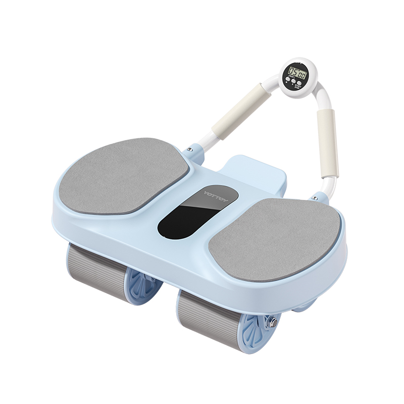 yottoy新款四轮健腹轮自动回弹加大加宽腹肌健腹腹部燃脂神器健身器材/个 蓝色