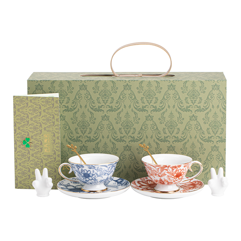 苏氏陶瓷（SUSHI CERAMICS）J1087咖啡杯碟套装向阳花英式情侣对杯（单位：套） 红色