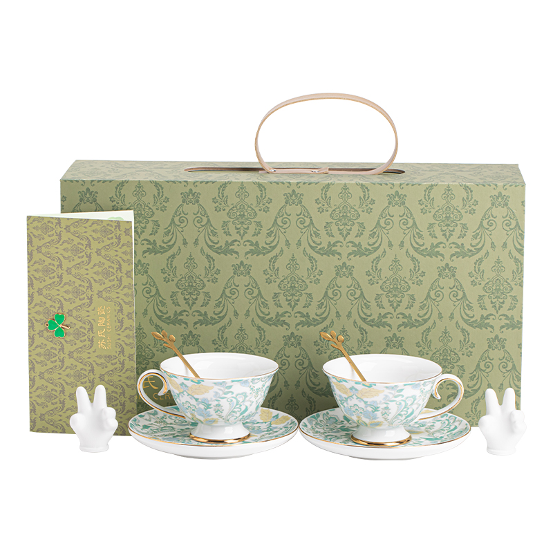 苏氏陶瓷（SUSHI CERAMICS）J1085咖啡杯碟套装革纹情侣轻奢伴手礼（单位：套） 浅杉绿