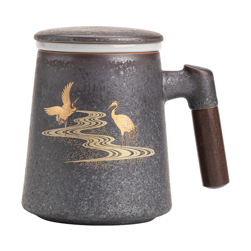 苏氏陶瓷（SUSHI CERAMICS）J1102办公杯瑞鹤呈祥过滤茶杯文创（单位：套） 星河银