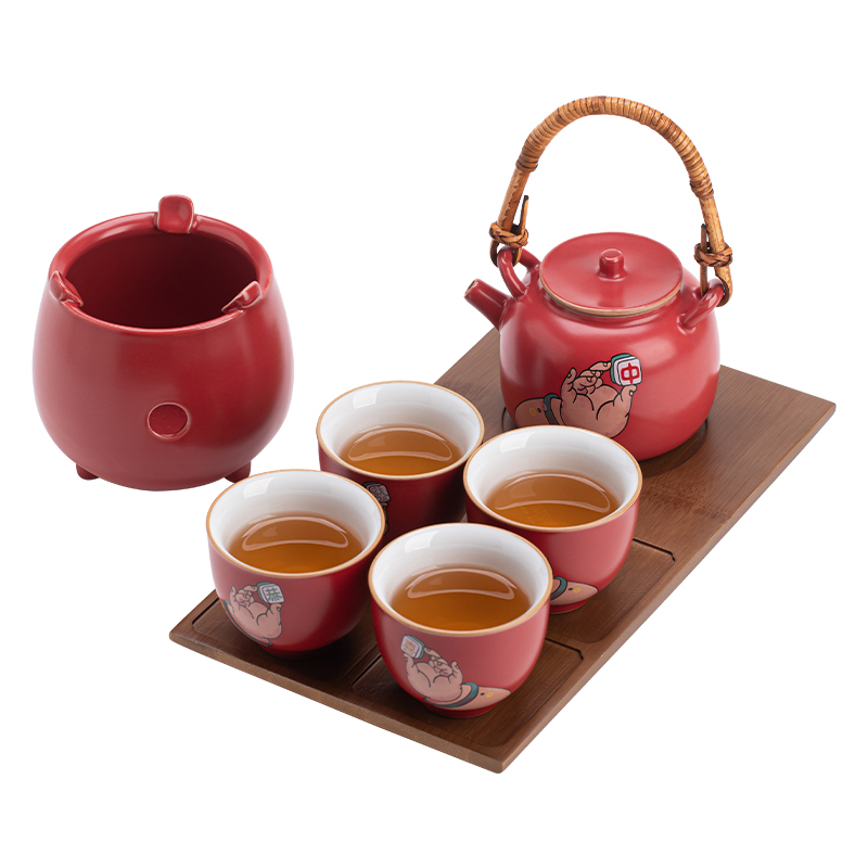苏氏陶瓷（SUSHI CERAMICS）J1115走进故宫红心意恭喜发财茶具套装礼盒（单位：套） 红色