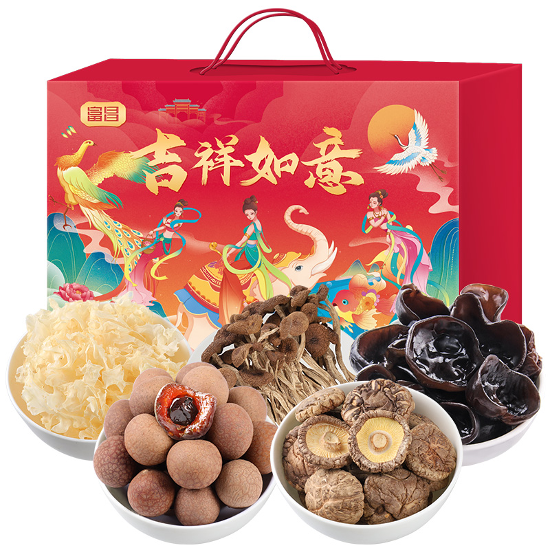 富昌 吉祥如意干货菇类礼盒970g（单位：盒） 红色