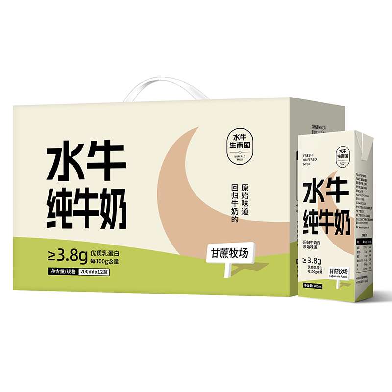 南国乳业水牛生南国3.8水牛纯牛奶200ml*12/提 自然色