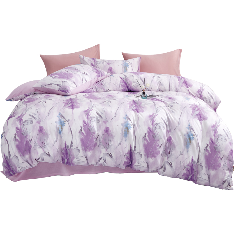 恒源祥云柔针织全棉四件套-墨岚紫单位：套   1.5-1.8米床（被套200*230cm）