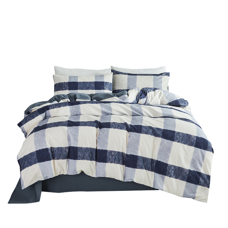 恒源祥HYX329TJ全棉磨毛四件套-天青格单位：套   1.5-1.8米床（200*230cm）