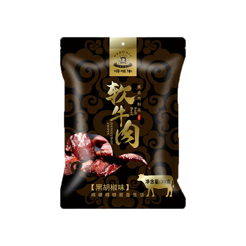 嘚啵牛软牛肉原味黑胡椒味烧烤30g*3袋 黑色