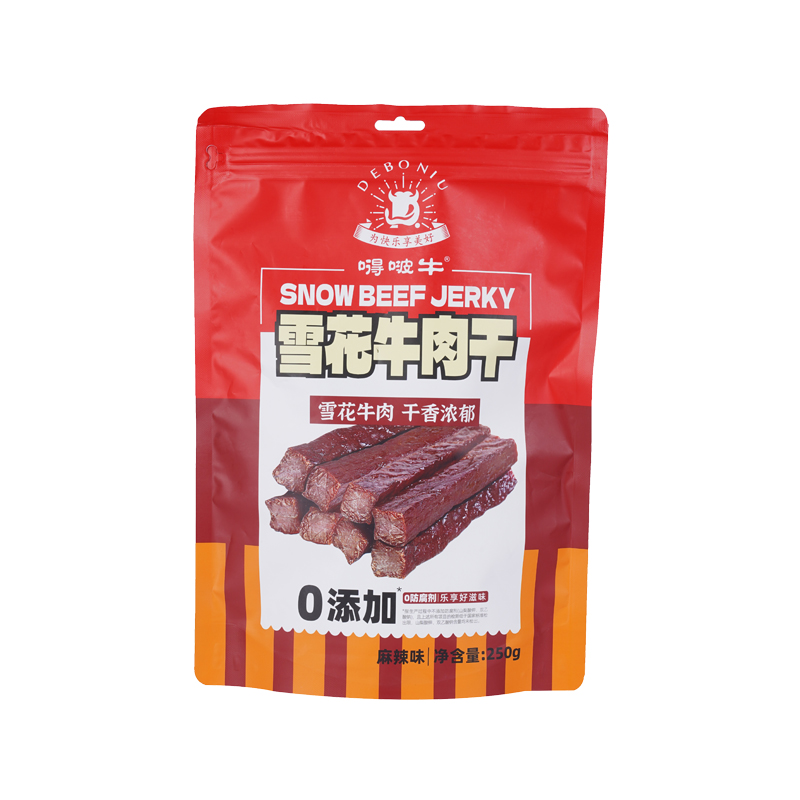 嘚啵牛雪花牛肉干麻辣味250g/袋 枫叶色