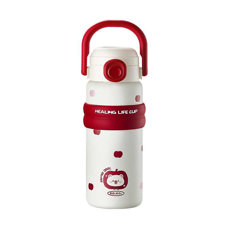 物生物(RELEA)咕噜吸管保温杯 JV012462 单位：个 苹果萌熊500ML
