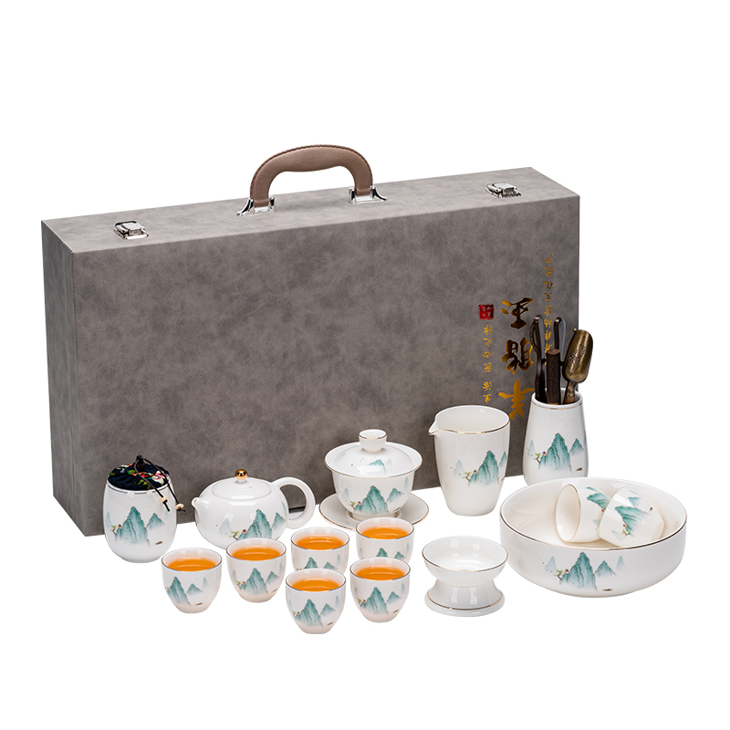 金镶玉 富贵山水功夫茶具套装 白色