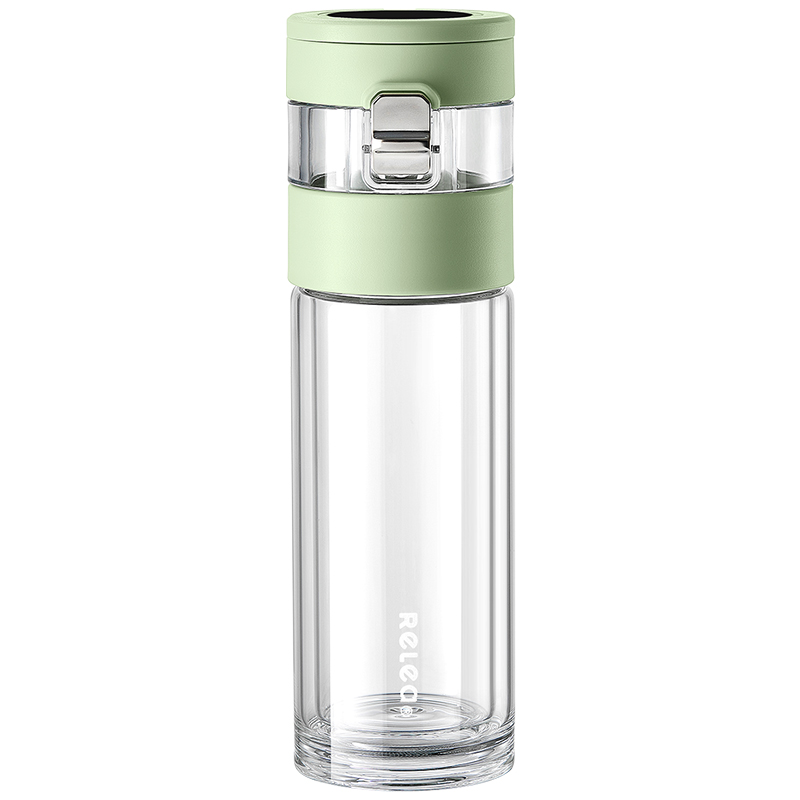 物生物(RELEA)茗香智能泡茶玻璃杯 JV012443 单位：个 秘境茶绿330ML双层