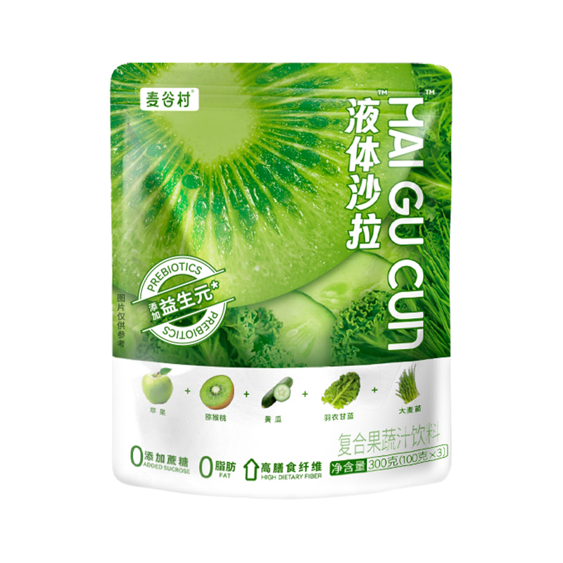 麦谷村液体沙拉0脂轻液断果蔬汁4袋装 100g*4 单位：袋 松石绿