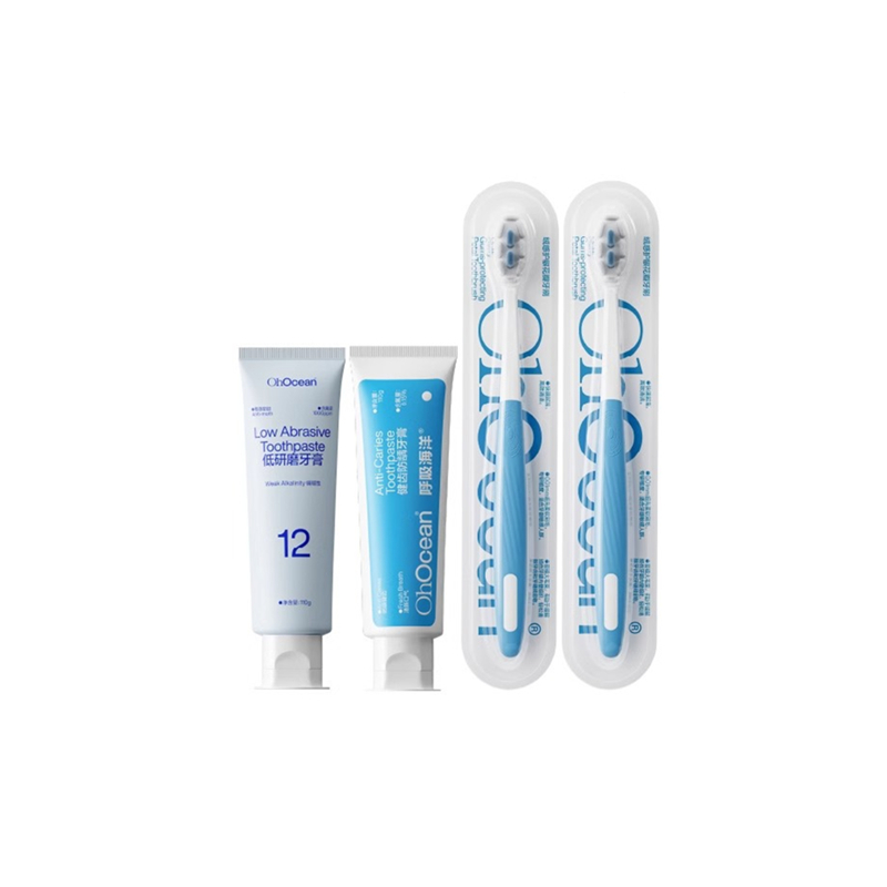 呼吸海洋正畸专用高含氟低研磨牙膏软毛牙刷防蛀固齿家庭洗漱双人套装（单位：套） 白色