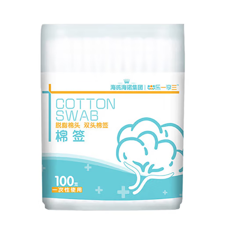 乐一享三 双头型 8cm*100支/盒 脱脂双头棉签 水蓝色（单位：盒）