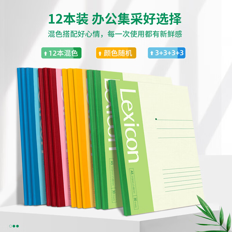 得力(deli)12本A5/30张无线装订软抄本彩色7650 记事本/ 工作笔记本子/ 日记本 混色