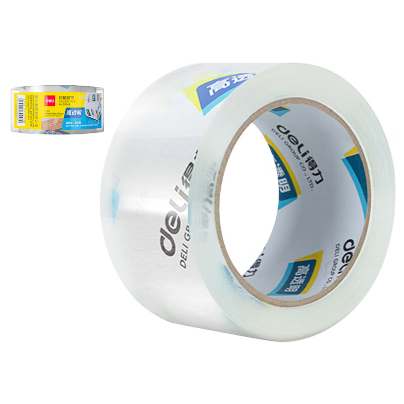 得力（deli）透明封箱胶带30369 大卷打包胶带高透明胶带超市封箱胶带60mm*100y*50um单位：卷 透明色