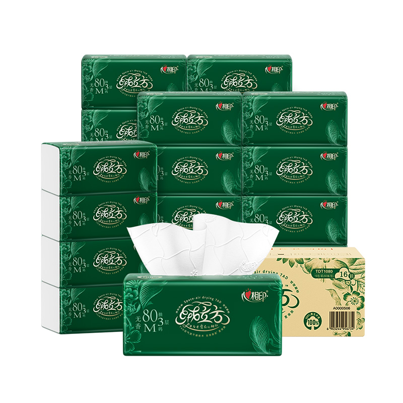 心相印(Mind Act Upon Mind) TDT1080（箱装）绒立方系列80抽16包抽纸（单位：箱） 白色