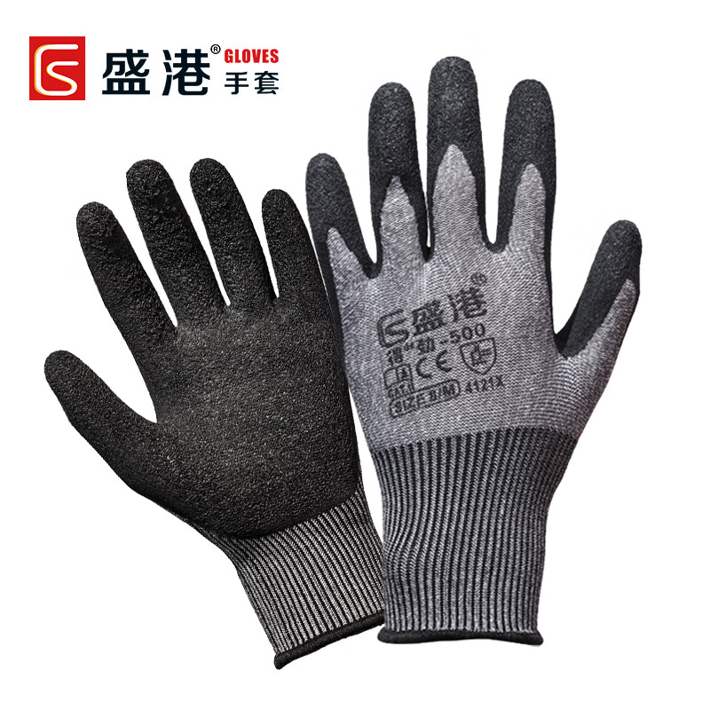 盛港（SHENGGANG） 得劲-500 12双 乳胶涂层尼龙劳保手套 铁灰色（单位：包）