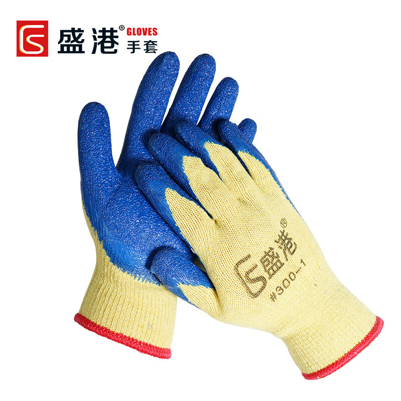 盛港（SHENGGANG） 300-1# 12双 黄纱皱纹挂胶劳保手套 宝石蓝（单位：包）