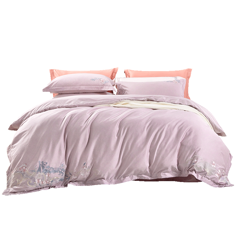 富安娜纯棉四件套100s长绒棉贡缎床单被套全棉A类套件230*229cm 雅宋&middot;鹊桥仙（单位：套） 紫色