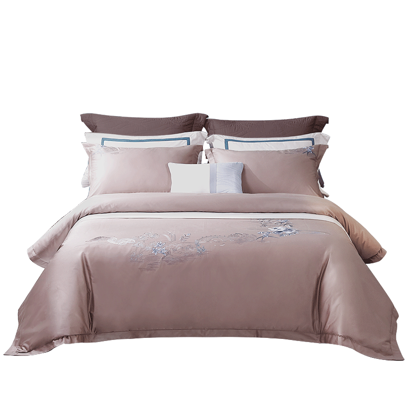 富安娜家纺高档床上四件套 120s双股长绒棉A类贡缎床单四件套230*229cm\雅﹒薇韵\D（单位：套） 咖啡色