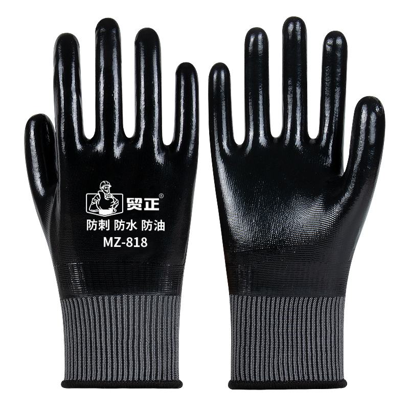 盛港（SHENGGANG） MZ818 12双 全浸胶防水防油防穿刺 曜石黑（单位：包）