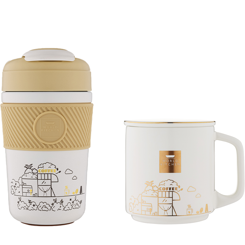 WORLD KITCHEN 康宁咖啡杯两件组 WK-KFB2/KZ/JY 400ml+350ml（单位：套） 象牙色