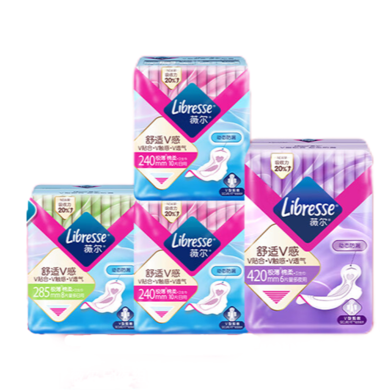 薇尔卫生巾日夜组合 姨妈巾套装 V感系列4包34片 动态贴合极薄棉柔（单位：包） 佳人粉