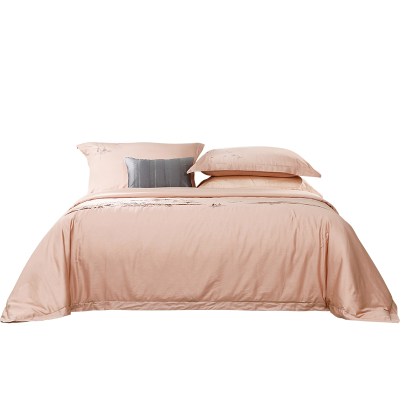 富安娜四件套纯棉长绒棉100支双股套件抗菌刺绣被套床单/江山如画230*229cm（单位：套） 浅橙色