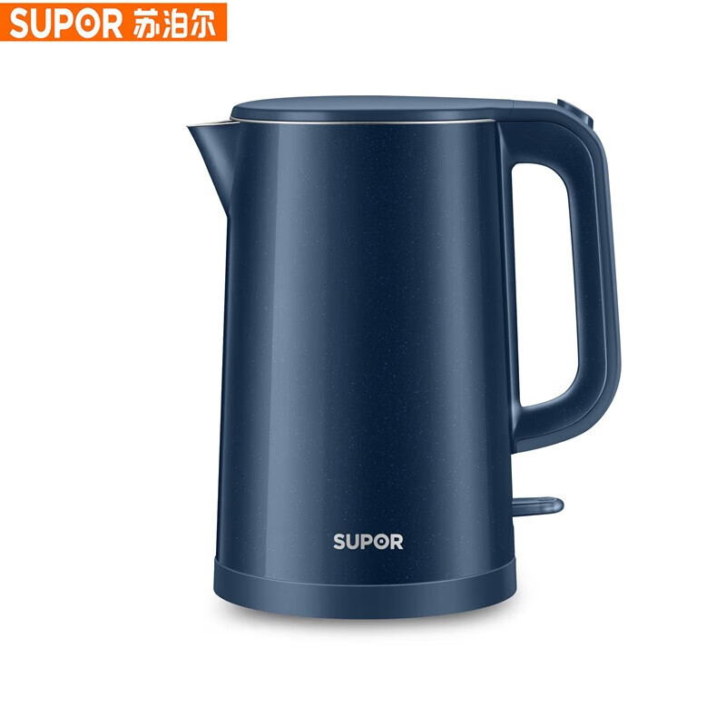 苏泊尔（SUPOR） SW-15T101C无缝内胆双层隔热304不锈钢1.5L电热水壶/个 深蓝色