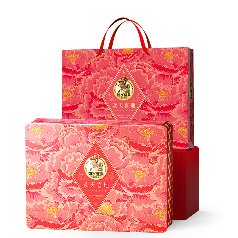 如水欢天喜地坚果礼盒1505g（单位：盒） 红色