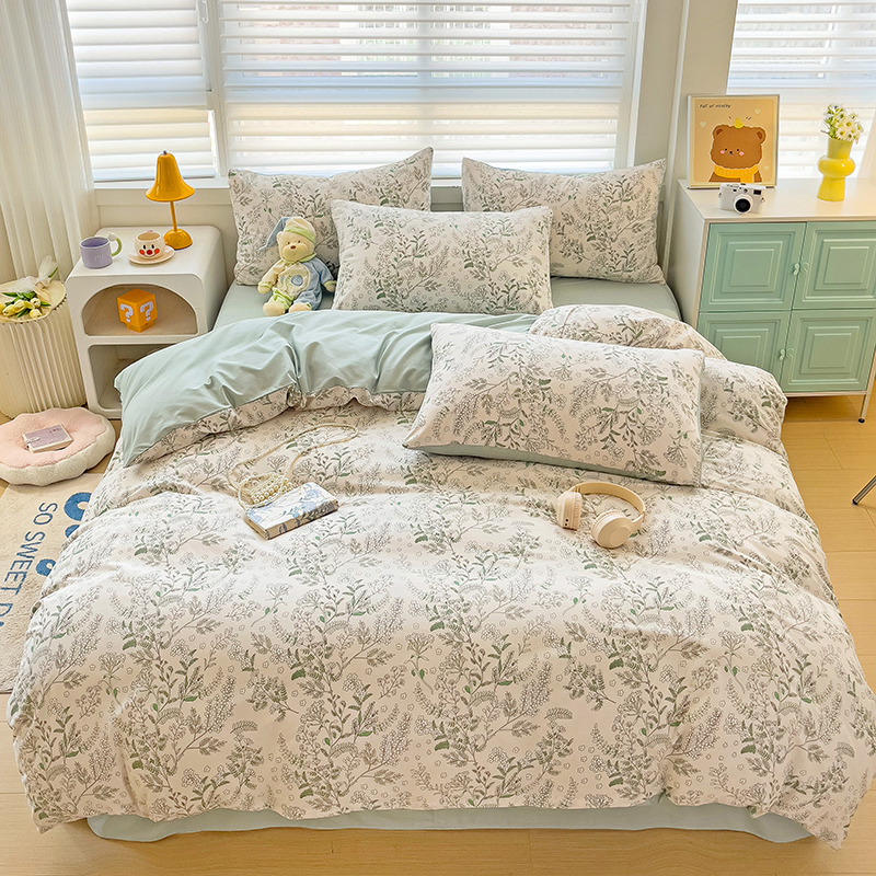 生活元素(shenghuoyuansu) 花季物语磨毛四件套SM-126A被套：200*230cm 松石绿