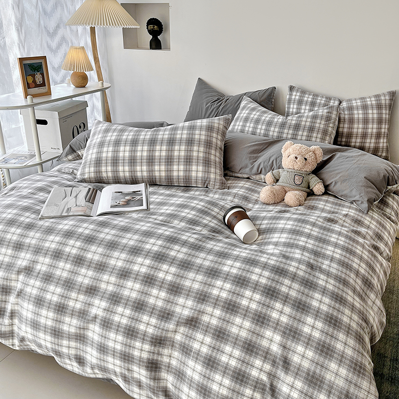 生活元素 （shenghuoyuansu）  黑格司木磨毛四件套SM-127A被套：200*230cm 床单：230*250cm 珍珠灰