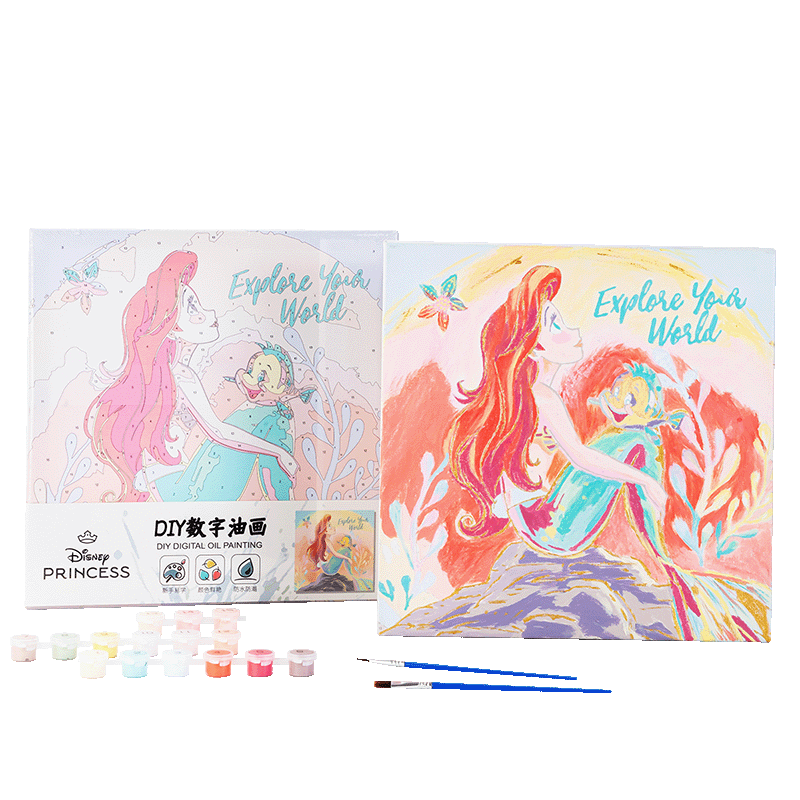 迪士尼（Disney）数字油画diy儿童手工动漫装饰画客厅填充手绘画画填色手工油人鱼公主A60068-W2S 本 红色